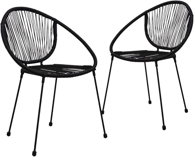 Patio Chairs Set 2 PCS PVC Rattan Black Stackable Outdoor Furniture for Garden Balcony Patio Lounge Relaxation
