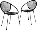Patio Chairs Set 2 PCS PVC Rattan Black Stackable Outdoor Furniture for Garden Balcony Patio Lounge Relaxation
