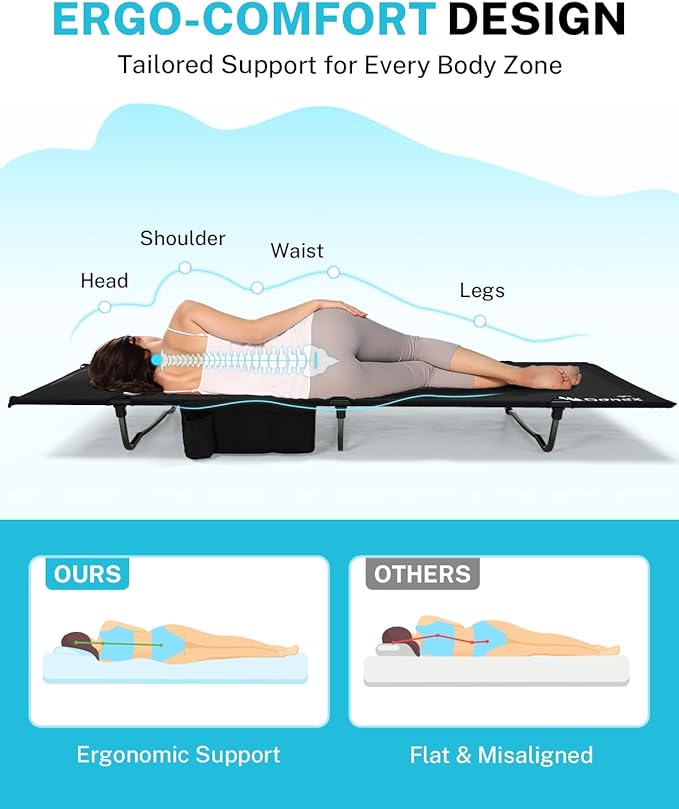 Gonex 31.5 Extra Wide Camping Cot with Premium Pillow Pocket Supports 350lbs Portable Ultralight Folding Cot Bed for Adults Travel Beach Home Sleeping (Black)