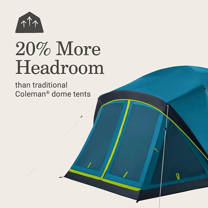 Coleman Skydome Dark Room Camping Tent with Screen Porch &amp 5-Minute Setup Weatherproof 4/6 Person Tent Blocks 90% of Sunlight Rainfly &amp Carry Bag Included Made of PFAS-Free Materials