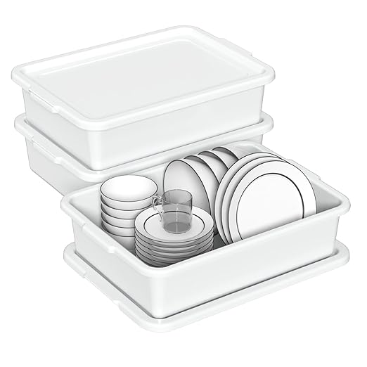 13 L Plastic Commercial Bus Tub with Lid Restaurant Bus Bin White 3 Packs