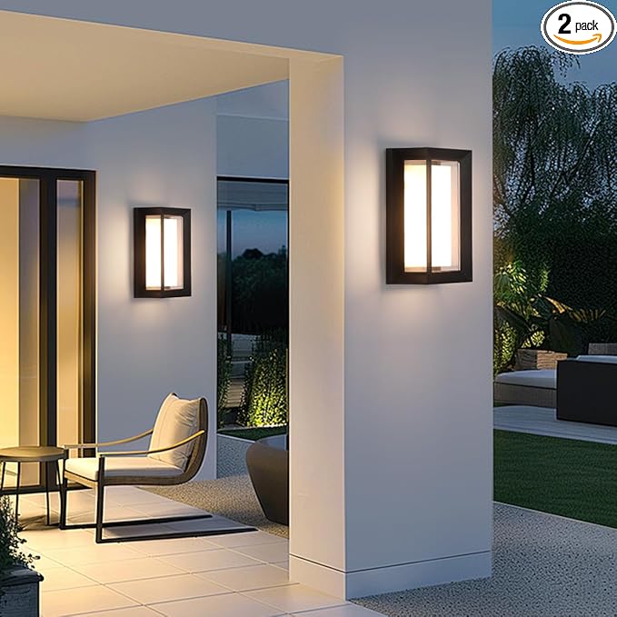 Outdoor Porch Light15%-100% Dimmable Indoor Wall Light Fixtures3000K/4000K/6500K Adjustable24W Exterior Wall LightingWaterproof Outdoor Modern Wall Sconce Lights2160LM Indoor Wall Sconce 2 Pack