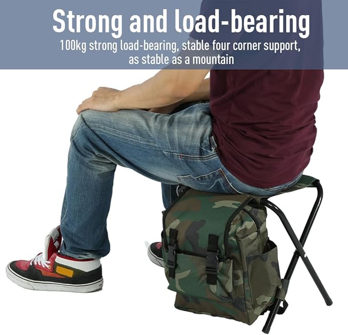 Portable Mountaineering Backpack ChairFoldable Fishing Chair100kg Max Load Oxford Cloth Stool Backpack for Camping HikingTravel