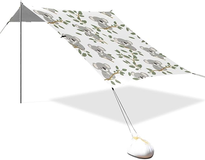 Camping Sun Shelters Lovely Koala in Branches Pattern Beach Canopy 126 * 110.2in