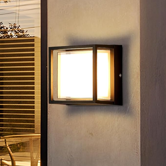 2 Pack LED Modern Outdoor Square Wall Sconce Light 3000K 12W 1200LM Bright Porch Patio Lights IP65 Waterproof Exterior Lighting for House Front Door Backyard