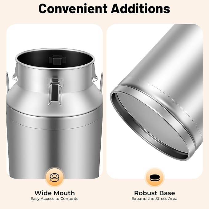 Stainless Steel Milk Can 40L/10.57Gal Metal Airtight Canister Food Storage Container with Lid &amp Clamps Bean Rice Cereal Storage Bucket for Kitchen Restaurant W13.4*H22in
