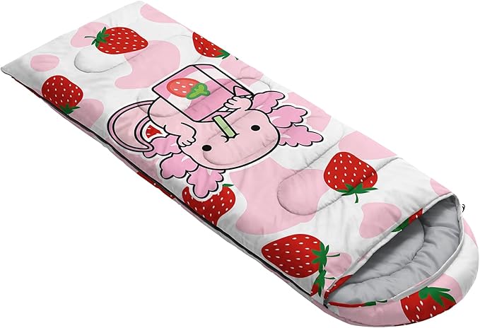 QOOMO Axolotl Cute Camping Sleeping Bags3 Season Warm &amp Cool WeatherLightweightWaterproof Sleeping Bags for Adults &amp KidsTravelingand Outdoors