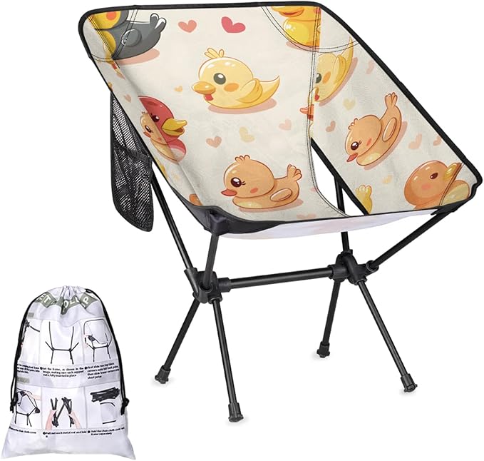 Honeybaby Folding Camping Chair Cute Duck Print Camping Chairs Lightweight Portable Chair Outdoor Foldable Chairs for Camping Travel Picnic Beach Hiking