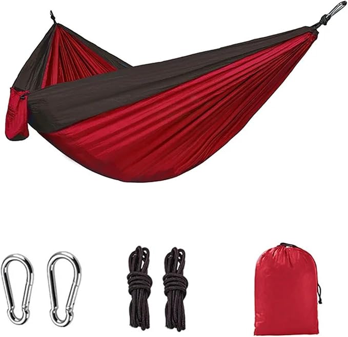 270x140cm Portable Hammocks Nylon Color Parachute Fabric Single and Double Size Outdoor Camping Hiking Garden Hammock(Red)