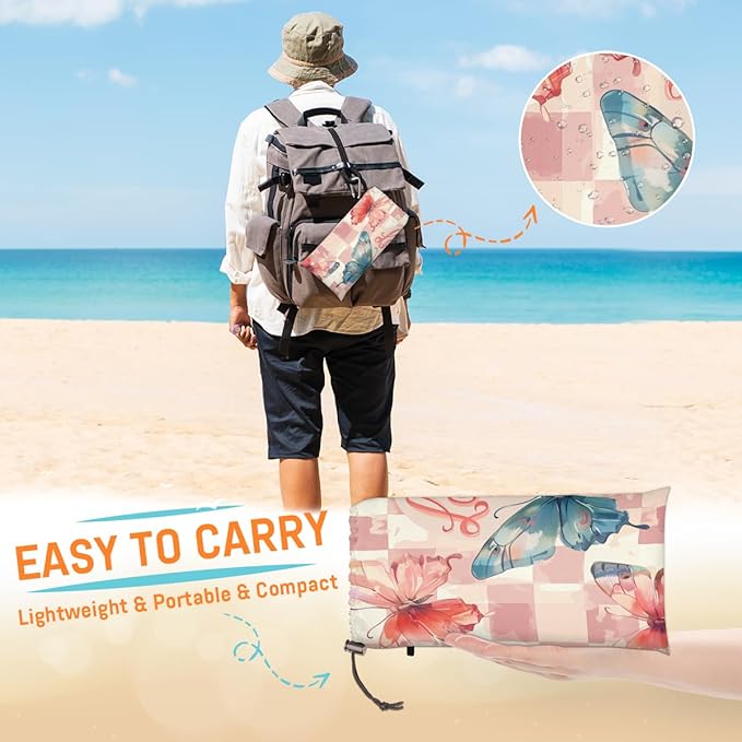 Waterproof Sandproof Beach Blanket 59''×68'' Goddess Butterfly Polyester Outdoor Picnic Blanket with 4 Stakes &amp Storage Bag for BeachCampingVacation ICY Blue