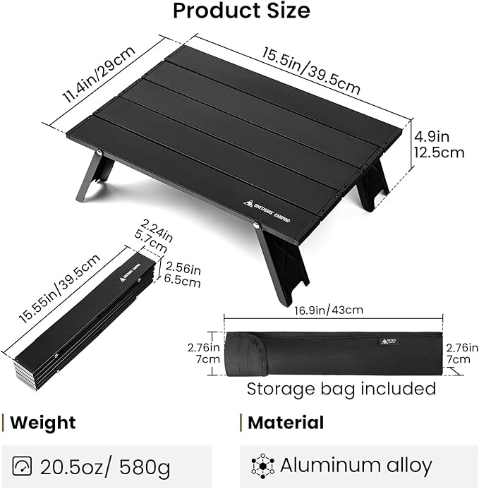 ONETIGRIS Ultralight Backpacking Table Compact Pop-Up Folding Table for Camping Hiking Beach Picnic Travel