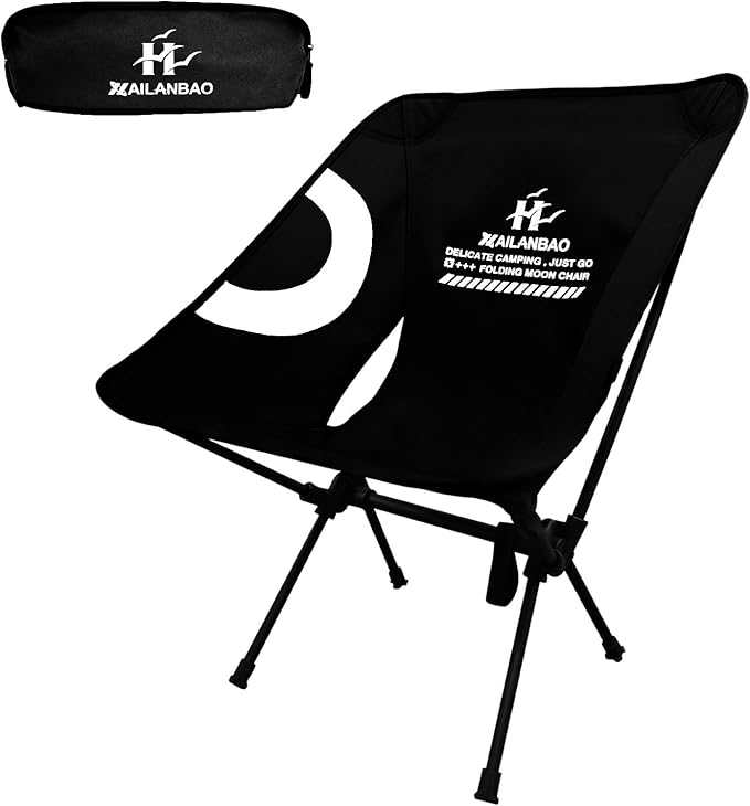 Folding Camping Chair for Adults Heavy Duty 300lbs Capacity Compact Backpacking Hiking Chair – Portable Durable Outdoor Chair with Ergonomic Support (Black)