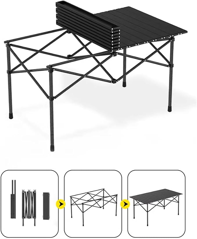 Carbon Steel Camping Table Portable Table Ultralight Multifunctional Picnic Table Folding Table(Medium Black)
