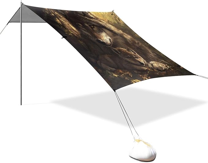 ALAZA Wolf &amp Wolf Baby Beach Tent Sun Shelter UPF50+ Protection Beach Shade Canopy w/ 4 Sandbags for Outdoor Camping Fishing Backyard Fun Picnic 10x9 ft