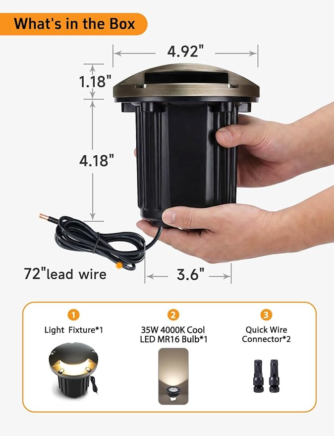 Gardenreet Outdoor Well Lights Low Voltage - Solid Brass 12V All Weather Ip65 Inground Lighting LED Fixture Antique Bronze for House Garden Path with 4000K Neutral White MR16 Bulb