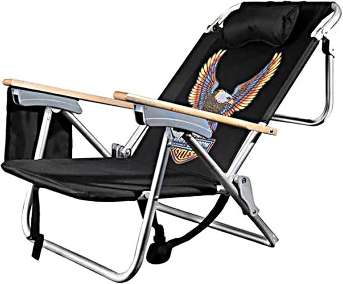 Harley-Davidson Vivid Bar &amp Shield Eagle Graphic Beach Chair Black