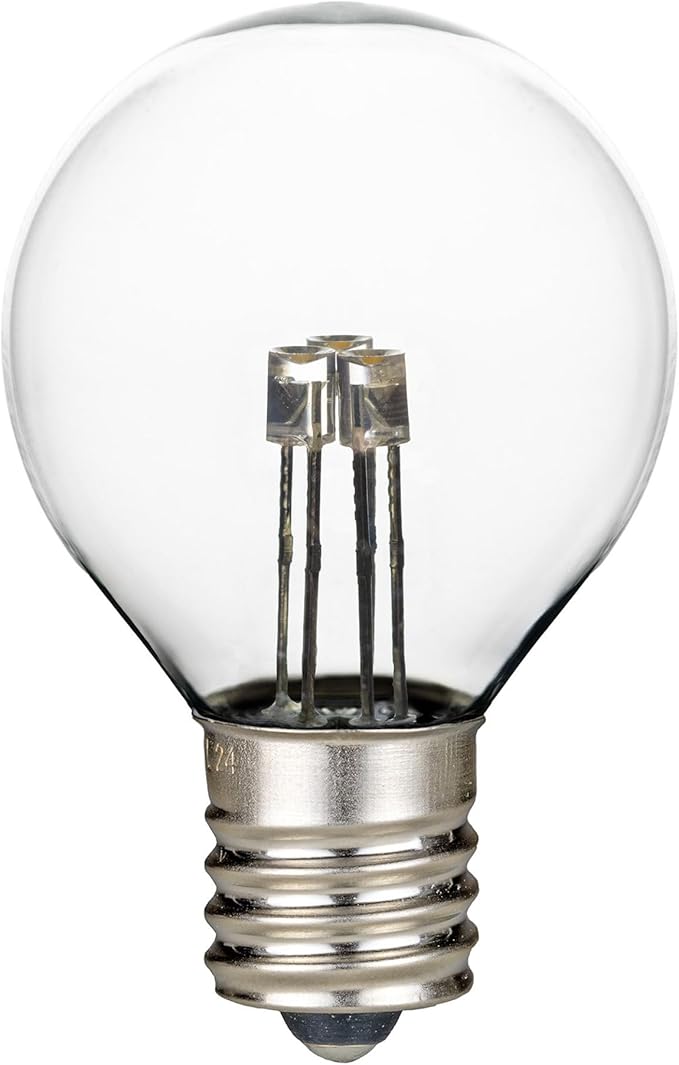 Novelty Lights 25 Pack G30 Glass LED Globe Bulbs String Light Replacement Bulbs E12 Candelabra Base Energy Efficient Outdoor Patio Lighting Pure White