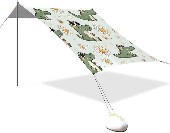Cute Little Daisy Cartoon Crocodile Camping Sun Shelter Beach Tent Portable Beach Sun Shade Outdoor Canopy for Camping Trips Fishing Picnic