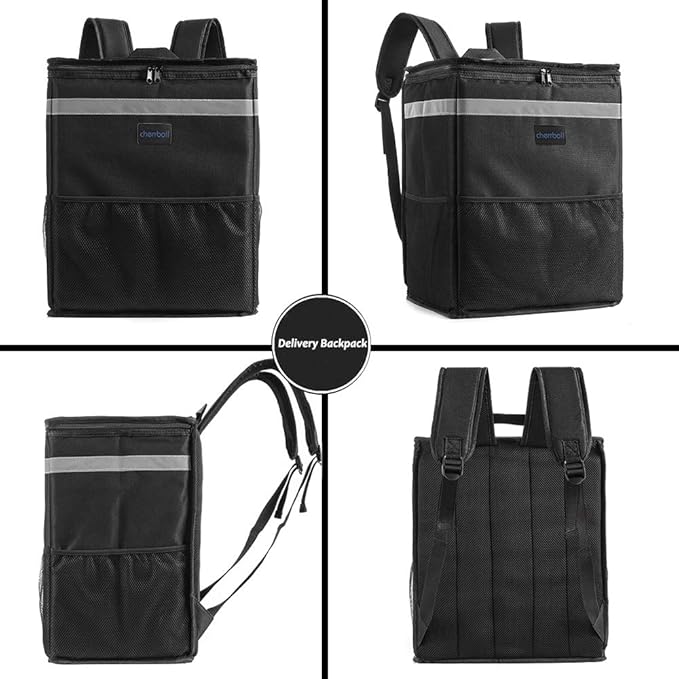 cherrboll L Insulated Pizza Delivery Backpack Thermal Food Delivery Bag with 2 Dividers Reusable Cooler Backpack for Bicycle Transport
