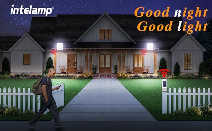 intelamp Solar Flood Lights Outdoor Waterproof Linkable 12000mAh 3000LM Motion Sensor Floodlight with Remote Control Sensor Case 16.4Ft Cable Dusk to Dawn Lighting Lamp for Street Outside House
