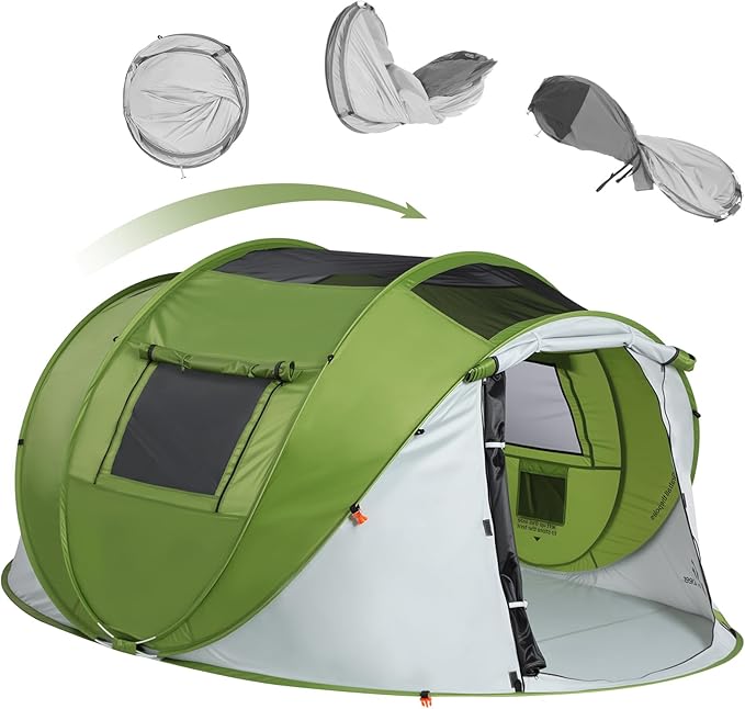 Sportneer Camping Tent: 2 Adults Pop Up Tent with Rain Fly and Carrying Bag - All-Weather Shelter for Camping Backyard Sleepover &amp Beach 2 Doors 3 Top Meshes Easy Set Up Size 110''x78''x51''