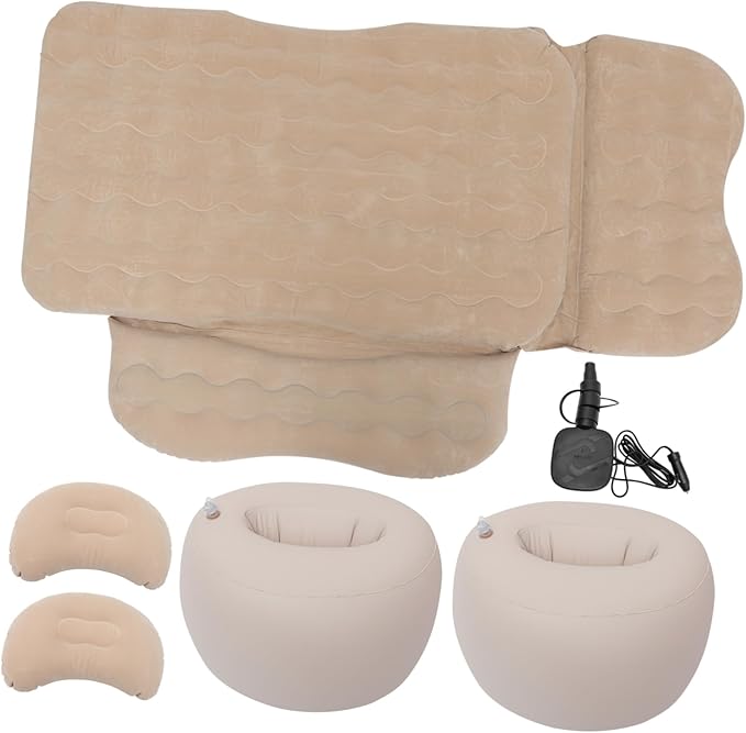 1Set Inflatable Car Mattress for Travel Flocking Air Bed for Back Seat Easy Installation Comfortable Sleeping Pad with Ergonomic Neck Pillow for Suvs and Trucks