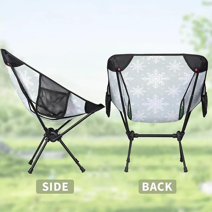 Portable Camping Chair Christmas Snowflakes Ultralight Folding Camping Chair Gothic Snowflakes Backpacking Hiking Chair with Cup Holder for Outdoor Travel Beach Picnic Festival 176 lbs Capacity