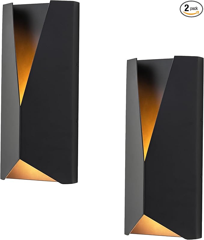 Modern Outdoor Wall Lights Exterior Black Dimmable LED Wall Sconce 14 Inch Front Porch Light Fixture Wall Mount Waterproof Patio Sconce Lighting for House Commercial 2-Pack