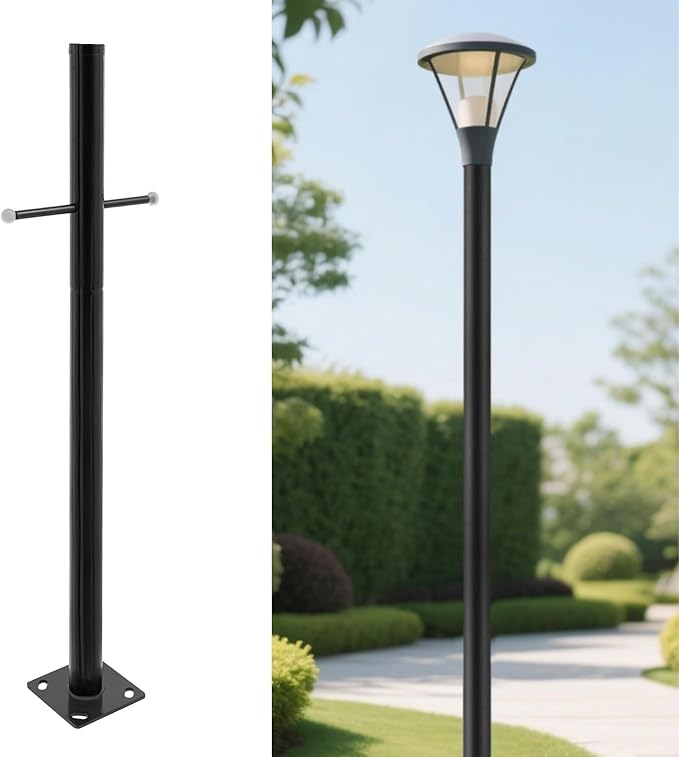 8FT Outdoor Lamp Post Split Street Light Pole with Cross Arm Base Mount Lighting Post Fixtures for Pathway Courtyard Parking Lot Fits Standard 3 Post Top Fixtures (8FT 76mm Base Mount)