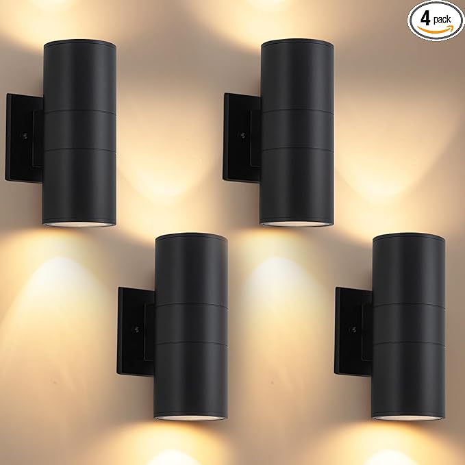 4 Pack Modern Exterior Light Fixtures Outdoor Wall Light Porch LightModern Exterior Lamp Fixture Anti-Rust Outside Sconce for Front HouseBlack Up and Down Lights Outdoor.