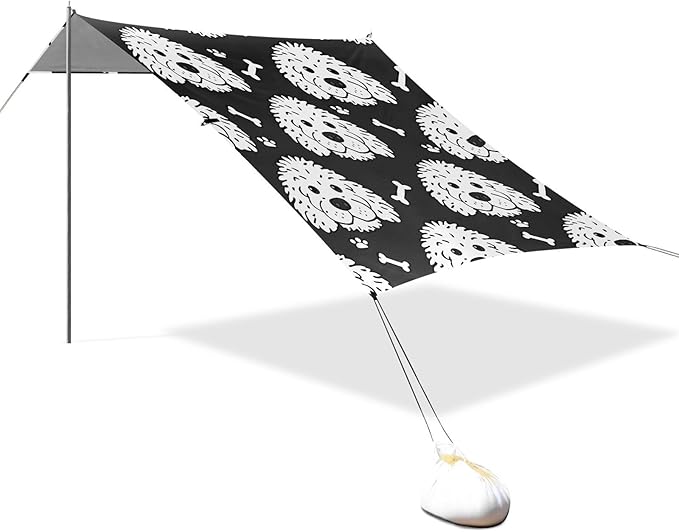 ALAZA White Dogs with Bones Beach Tent Sun Shelter UPF50+ Protection Beach Shade Canopy w/ 4 Sandbags for Outdoor Camping Fishing Backyard Fun Picnic 10x9 ft