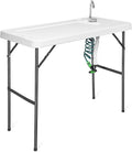 Goplus Portable Fish Cleaning Table with Sink Folding Outdoor Camping Sink Station with Hose Hook Up Heavy Duty Fillet Table with Faucet for Dock Beach Patio Picnic