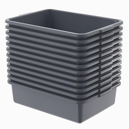 12-Pack Plastic Commercial Bus Tub 13 L Plastic Restaurant Dish Tub Gray