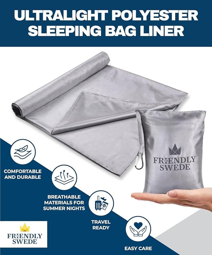 The Friendly Swede Sleeping Bag Liner — Ultralight Polyester or Cold Weather Microfiber Adult Sleep Sack- Camping Sheets - Travel Sleeping Bag with Pocket-Size Stuff Sack