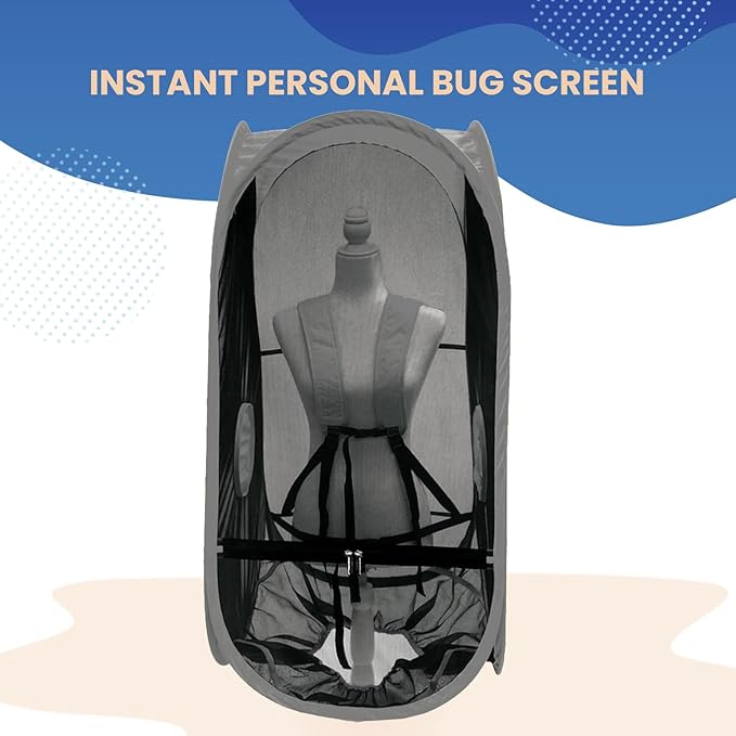 WeatherPod Short Bug-Screen Walking Pod – Pop-Up Wearable Mosquito &amp Bug Screen with Mesh – Fine Gauge Fully Enclosed Personal Bubble – Dark Gray