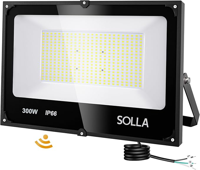 SOLLA 300W LED Stadium Flood Light with Dusk to Dawn Photocell Extreme Bright 6000K 30000LM 110-265V IP66 Waterproof Perfect Arena Light for Garden Rooftop Backyards Streets