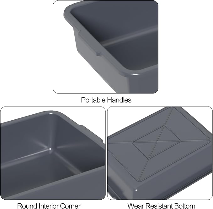 12-Pack Plstic Commercial Bus Box 15 L Dish Tubs Bin for Restaurant Gray