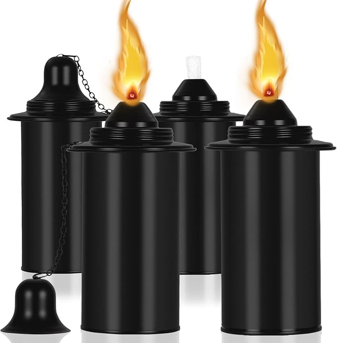 16oz Torch Replacement CanistersTorch Refillable Canisters Bamboo Torch Fuel Can Citronella Tabletop Torches Canister Outdoor for Patio Garden Decor Black 4 Pack