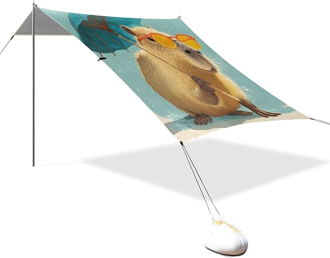 Capybara Umbrella Camping Sun Shelter Beach Tent Portable Beach Sun Shade Outdoor Canopy for Camping Trips Fishing Picnic