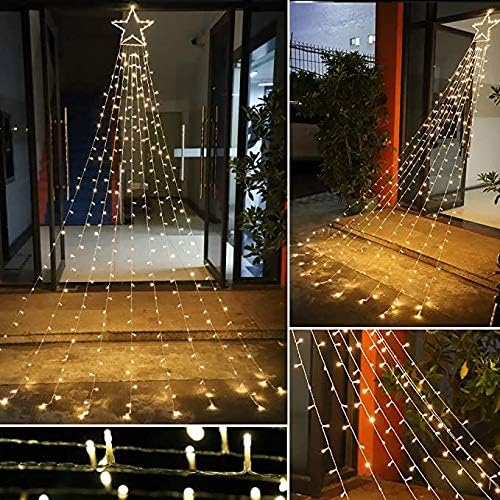 PUHONG Christmas Decoration Star Lights Outdoor320 LED 16.4Ft Christmas String Lights[8 Modes&amp Waterproof] for Halloween Xmas New Year Holiday Birthday(Iron) (Warm White)