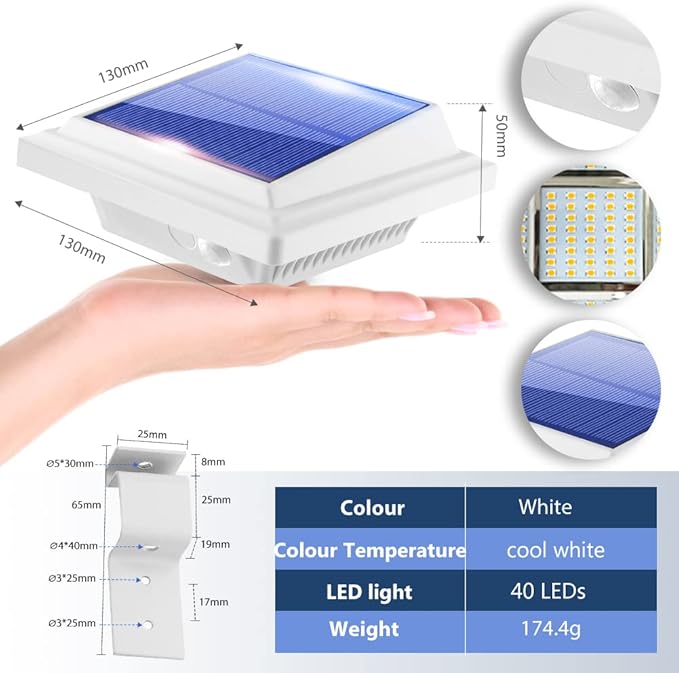 Gutter Lights 40 LEDs Solar Patio Decor Lights Deck Lights Outdoor Waterproof Fence Lights for Wall Backyard Porch Patio PoolStep Stairs Yard Garden Pathway (2Pack_WhiteWarm White Light)