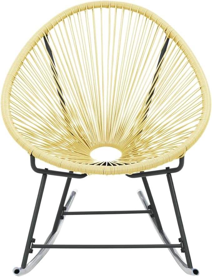 Outdoor Acapulco Chair Poly Rattan Beige Patio Lounge Outdoor Furniture Rocking Chair with Powder-Coated Steel Frame for Garden and Patio