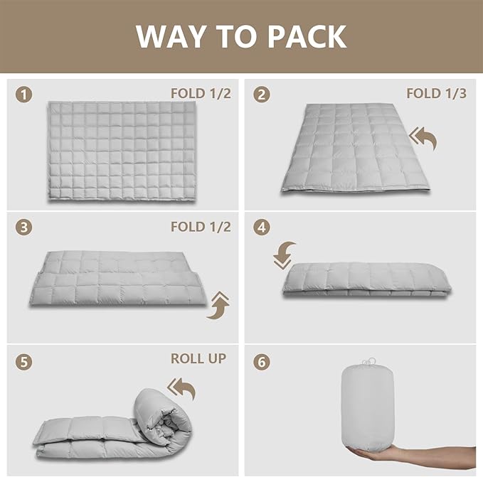 zzlamb Puffy Down Camping Blanket Water-Repellent Down Throw Travel Blanket Portable for Outdoor Light Warm Quilt for Couch Plane Car Theater Stadium Picnic RV Backpacking Hammock