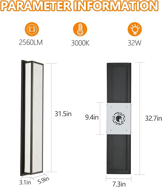 Outdoor Wall Light LED 32W Modern Exterior Wall Sconce with Resin Shade - 32.8in Rectangle Waterproof Porch Lighting Fixture IP65 for GarageFront DoorPatio