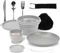 7pcs/Set Camping Mess Kit - Foldable Camping Utensils Portable Travel Silverware Set with Silicone Cup Silicone Bowl Plastic Plate Stainless Steel Tableware Camping Mess Kit for 1 Person