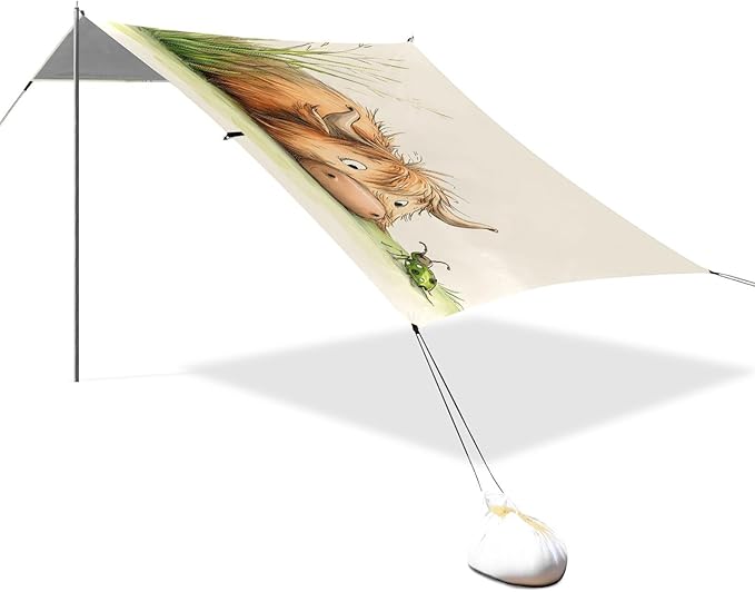 ALAZA Cute Bull Calf Yak Ladybug Beach Tent Sun Shelter UPF50+ Protection Beach Shade Canopy w/ 4 Sandbags for Outdoor Camping Fishing Backyard Fun Picnic 10x9 ft