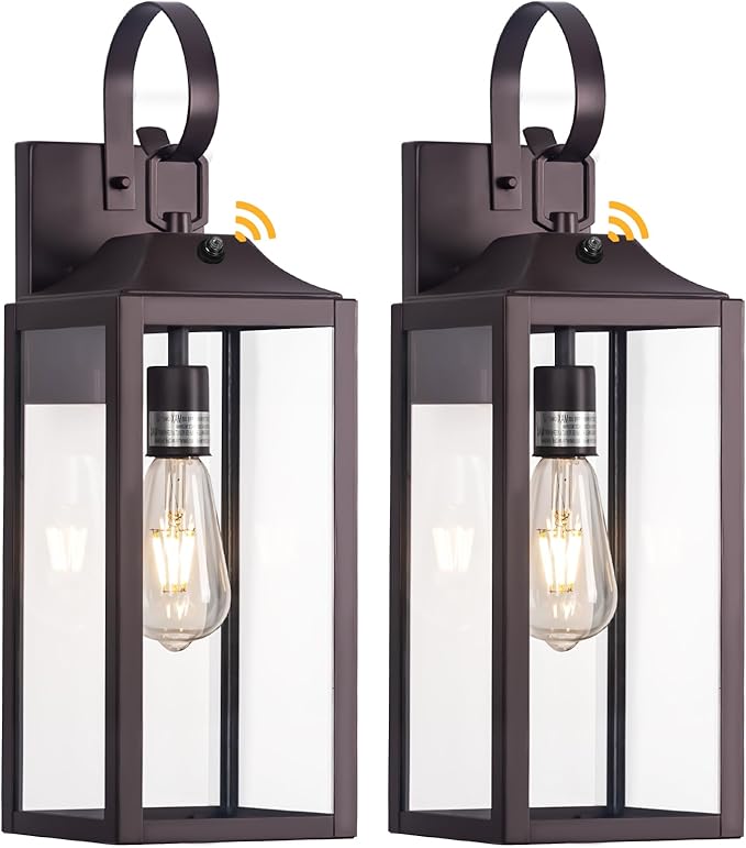19 Dusk to Dawn Outdoor Lighting 2 Pack Large Outdoor Wall Sconce Dusk to Dawn Sensor Wall Sconce Lamp Anti Rust Bronze Dusk Till Dawn Porch Light for Doorway Garage Patio