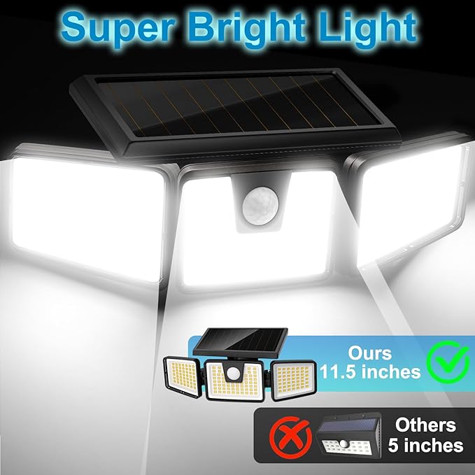 AmeriTop Solar Lights Outdoor 2 Pack LED High Brightness Cordless Solar Motion Sensor Lights 3 Adjustable Heads 270° Wide Angle Illumination IP65 Waterproof Security LED Wall Light(Daylight)