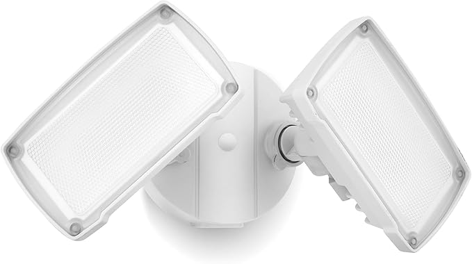 LUTEC 32W 3500LM Integrated Dual-Head LED Flood Light OutdoorSwitch Controlled LED Security Light5000K Wall Mount Exterior Flood LightP65 Waterproof for Garage Yard Patio-White