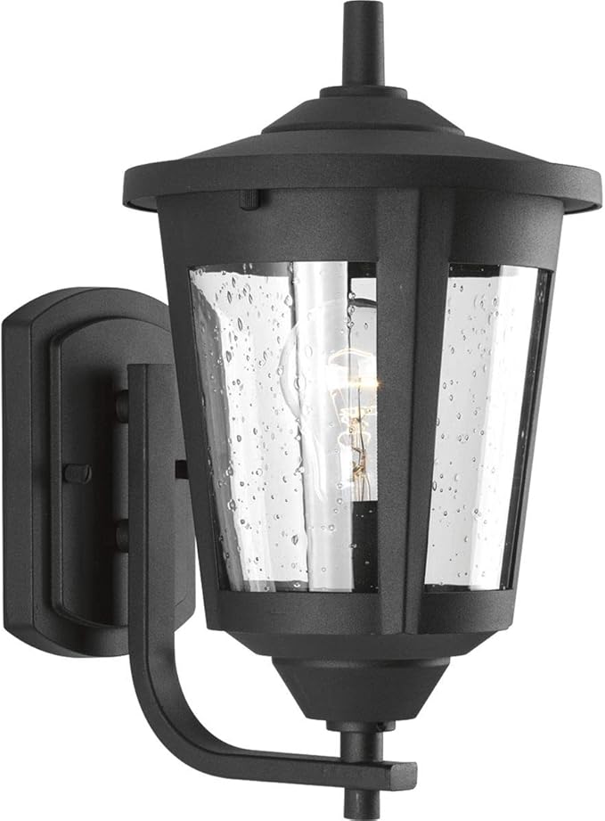 Progress Lighting East Haven Collection 1-Light Clear Seeded Glass Transitional Outdoor Small Wall Lantern Light Textured Black